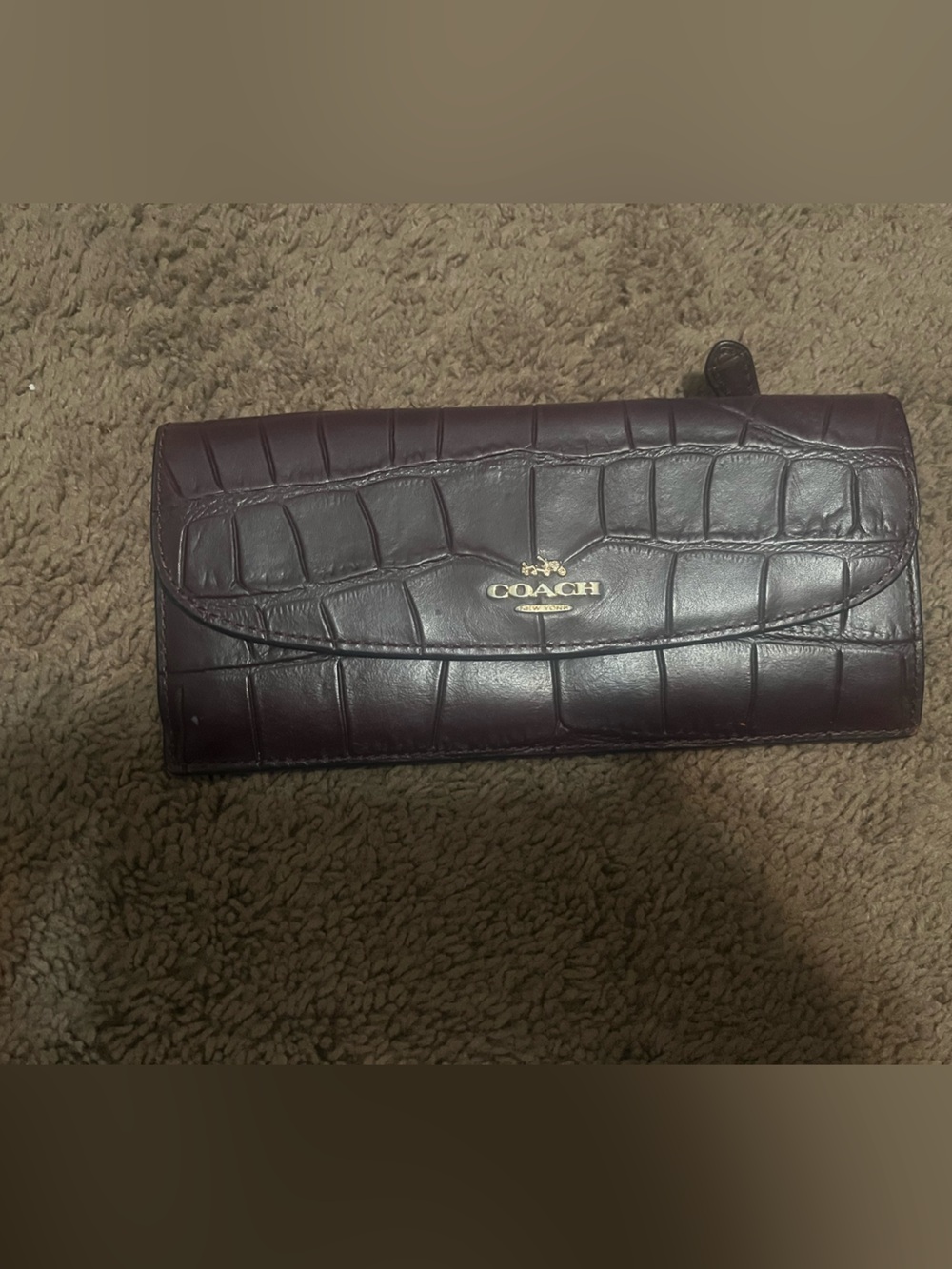 Coach Croc-Embossed Continental Wallet in Plum
